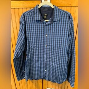 H&M Navy and Light Blue Plaid Shirt